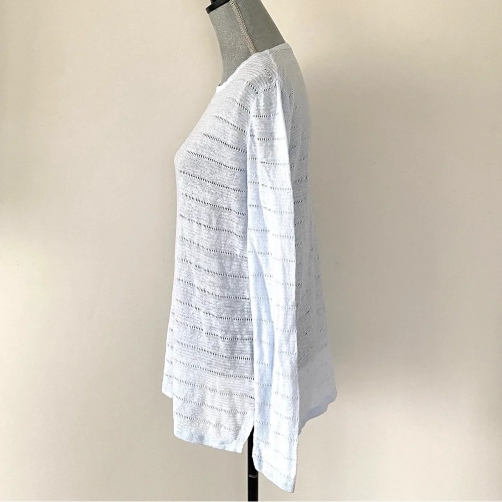 Cynthia Rowley Light Blue Linen Knit Long Sleeve Sweater Sz L Coastal Chic Prepp - Picture 3 of 7